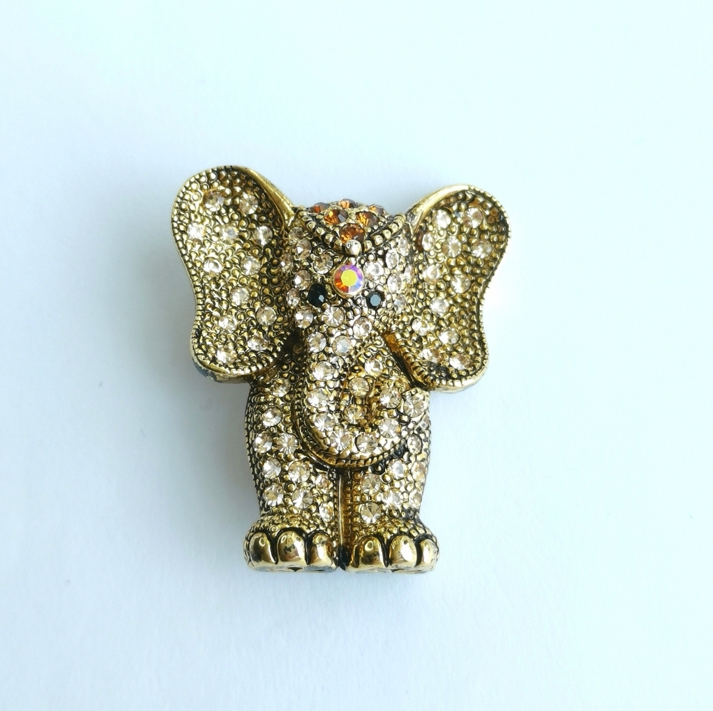 Golden Crystal Elephant Brooch Pin